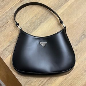 “Prada” Cleo brushed leather shoulder bag, black.